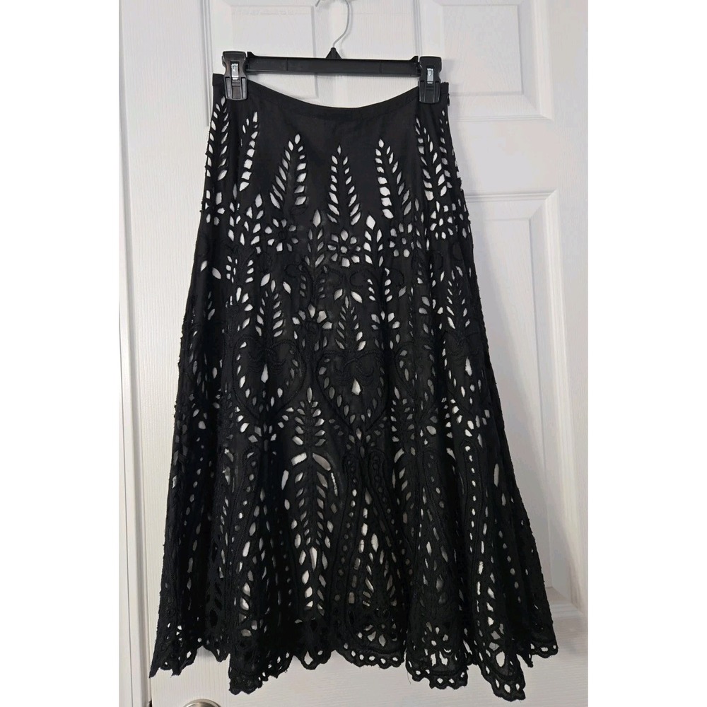 KAS NEW YORK Womans Fit & Flair Lined Skirt With Lace Overlay Size 2 Black &...